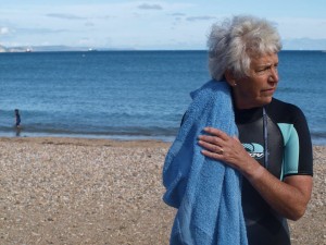 Sheila dries off after some sea swimming