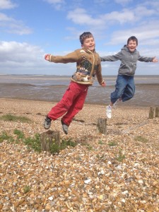 Ivor & Milo on the caravan beach