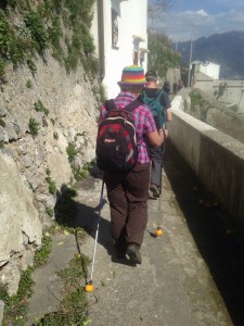 Sheila uses lemons as "silencers" on her trekking poles