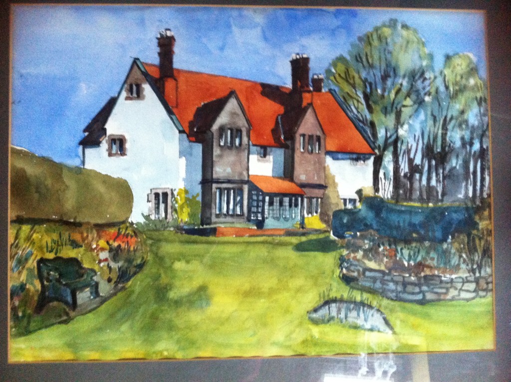 A painting of Sheila's grandparent's house in Hawick