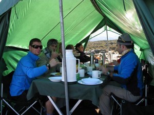 Mealtime on a previous Exodus Kili trip