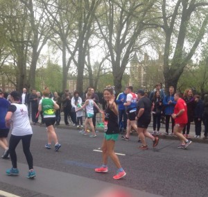 Waving at friends during The London Marathon - just a few days after the Toubkal climb