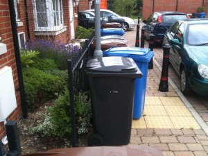 Bins blocking the pavement