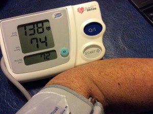 Taking my blood pressure and pulse with Stew's gadget