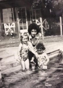 My mother with Leslie and I in my grandparents' pool