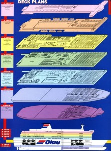 Plan of boat showing sauna and swimming pool right down in the bowels of the ship