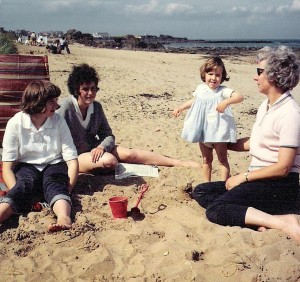 Me on North Berwick beach in 1965 with my mother sister and (second left) cousin Sheila