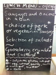 Christine's chalk board menu with allergen info