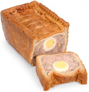 Pork pie with egg through the middle