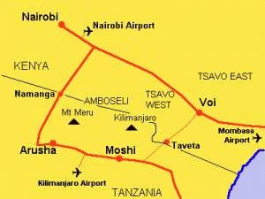 Route from Nairobi to Moshi