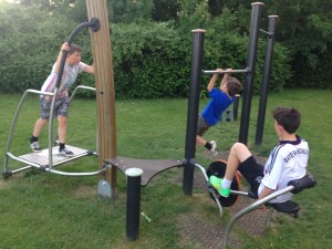 The Hopkins boys keeping fit in the outdoor gym near our house