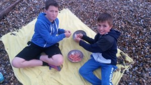 Charlie and Milo on the beach at Seasalter